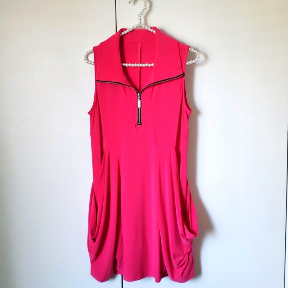 Pink zippered dress with drop pockets